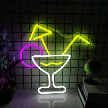 Cocktailglas mit Strohhalm und Sonnenschirm LED-Neonschild für Bar Party