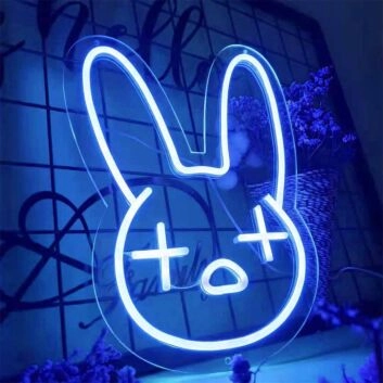 Hasenkopf mit Kreuzaugen LED-Neonschild Wohnzimmer Kinderzimmer