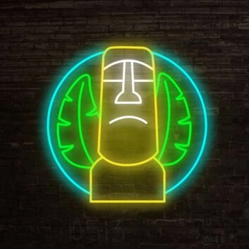 Moai-Statue mit Blättern LED-Neonschild für Bar oder Wohnzimmer