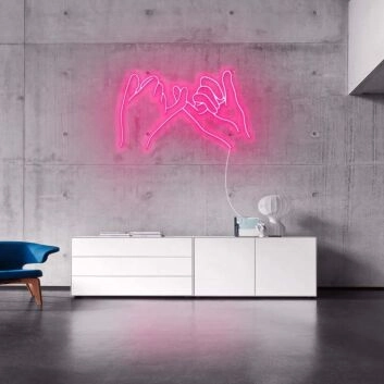 zwei Hände mit eingehakten kleinen Fingern LED-Neonschild Wohnzimmer Schlafzimmer