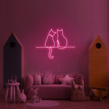 zwei Katzen auf einem Ast LED-Neonschild Wohnzimmer Kinderzimmer