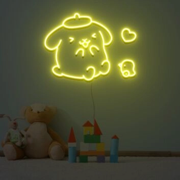 niedlicher Hund mit Herz und Küken LED-Neonschild für Kinderzimmer