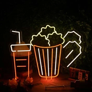 Popcorn und Getränk LED-Neonschild für Kino oder Wohnzimmer