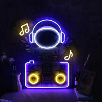 Astronaut mit Kopfhörern und Boombox LED-Neonschild Wohnzimmer Gamingzimmer