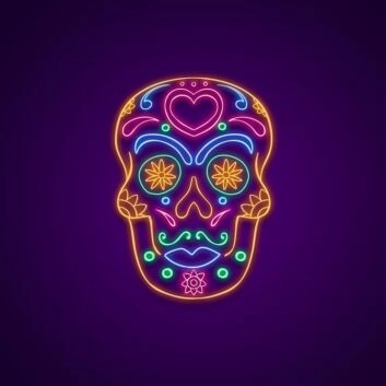 Bunter Totenkopf LED Neonschild im Sugar Skull Stil für Wanddekoration