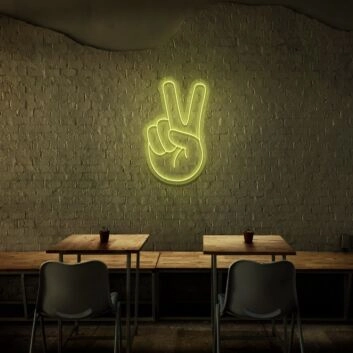 Hand mit Victory Zeichen LED-Neonschild für Cafe Bar