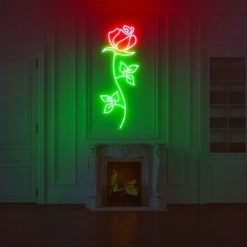 Rosenblüte mit Stiel und Blättern LED-Neonschild Wohnzimmer Dekoration