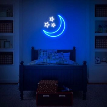 Halbmond und Sterne LED-Neonschild für Kinderzimmer Schlafzimmer