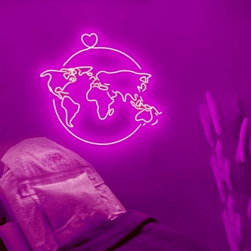 Weltkarte mit Herz LED-Neonschild für Wohnzimmer oder Büro
