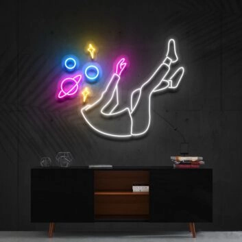 fallende Person mit Planeten und Sternen LED-Neonschild Wohnzimmer Studio
