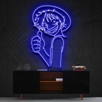 Animefigur mit Strohhut und Daumen hoch LED-Neonschild Wohnzimmer Gamingzimmer