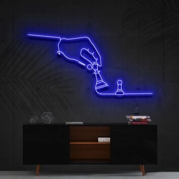 Hand mit Schachfiguren LED-Neonschild für Wohnzimmer und Spielzimmer