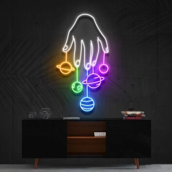 Hand mit Planeten LED-Neonschild Wohnzimmer Bar