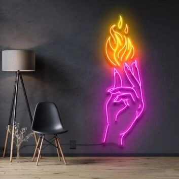 Hand mit Flamme LED-Neonschild Wohnzimmer Bar