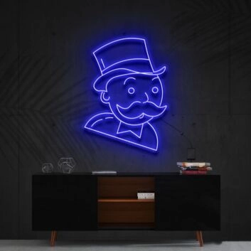 Mann mit Zylinder und Schnurrbart LED-Neonschild für Wohnzimmer Bar