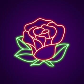 Rosenblüte mit Blättern LED-Neonschild Wohnzimmer Schlafzimmer