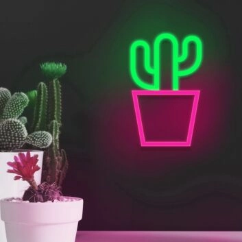 Kaktus im Blumentopf LED-Neonschild Wohnzimmer Cafe