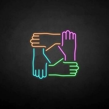 vier verbundene Hände LED-Neonschild Büro Gemeinschaftsraum