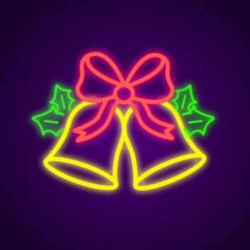 Weihnachtsglocken mit Schleife und Stechpalme LED-Neonschild für Weihnachten Wohnzimmer