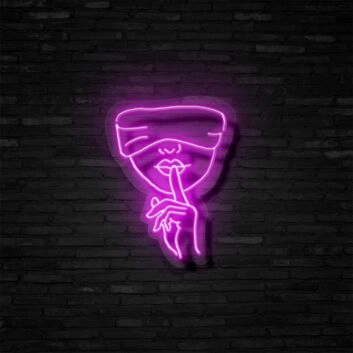 Frau mit Augenbinde und Finger vor den Lippen LED-Neonschild für Bar Club