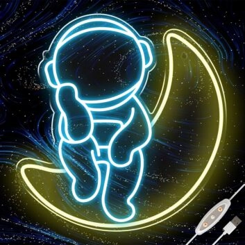 Astronaut auf Mondsichel LED-Neonschild für Kinderzimmer Wohnzimmer