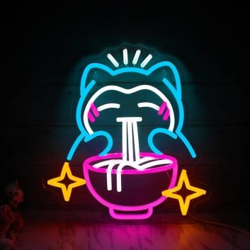 Katze mit Nudelschüssel LED-Neonschild für Restaurant Küche