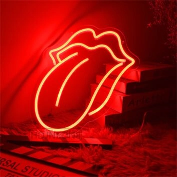 rote Lippen mit herausgestreckter Zunge LED-Neonschild für Bar Club