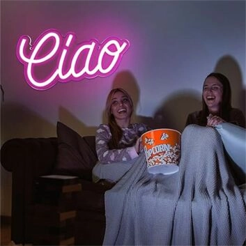 Ciao Pink LED Neon Sign: Perfect for Adding a Warm Glow to Your Home, Office, or Setting the Mood at Weddings and Parties.