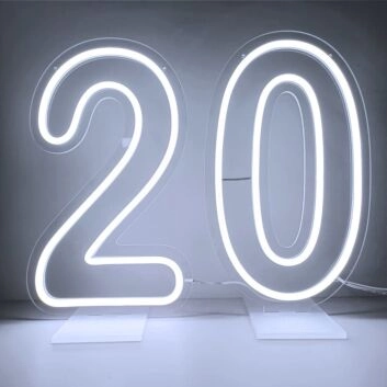 LED Neonschild Zahl 20 für Geburtstag und Partydekoration