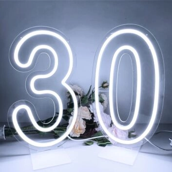 LED Neonschild Zahl 30 für Geburtstag und Partydekoration