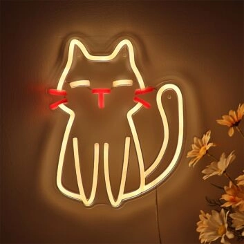 Brighten Up Any Space: Cute Cartoon Cat LED Wall Neon Sign perfect for Kids' Rooms, Nurseries, and Cat Cafes.
