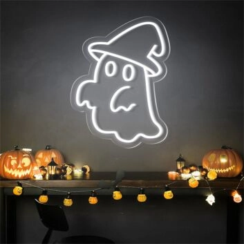 Geist mit Hexenhut LED-Neonschild für Halloween Party