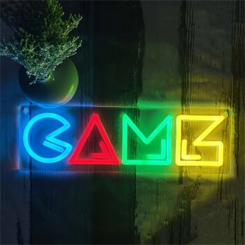 Brighten Up Your Gaming Room, Bar, or Party Ambiance with the Game LED Neon Sign in Vivid Ice Blue, Red, Green, & Yellow.