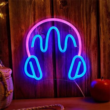 Kopfhörer mit Schallwellen LED-Neonschild für Wohnzimmer Musikstudio