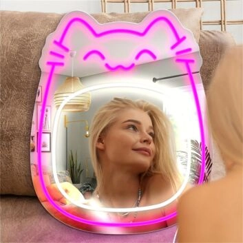 Katze mit Spiegel LED-Neonschild für Schlafzimmer Wohnzimmer