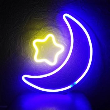 Brighten Up Your Nights: Moon And Star LED Neon Sign for Dreamy Home Decor, Romantic Weddings, and Enchanting Bar Ambiances.