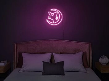 Katze im Halbmond LED-Neonschild Schlafzimmer Wohnzimmer