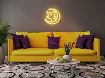 Katze im Halbmond LED-Neonschild Schlafzimmer Wohnzimmer